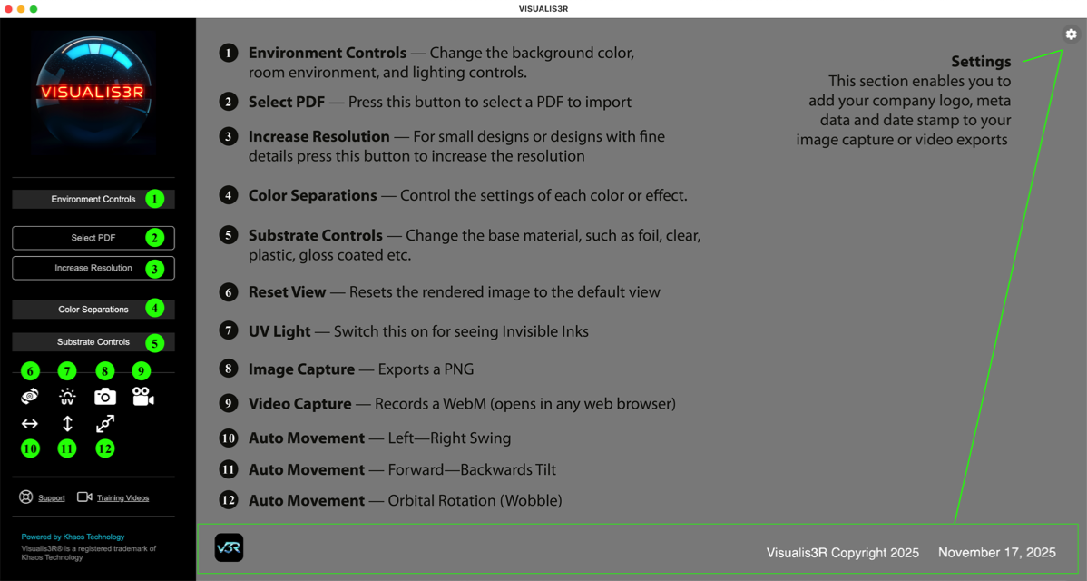 Visualis3R Controls and Settings Zoomed in