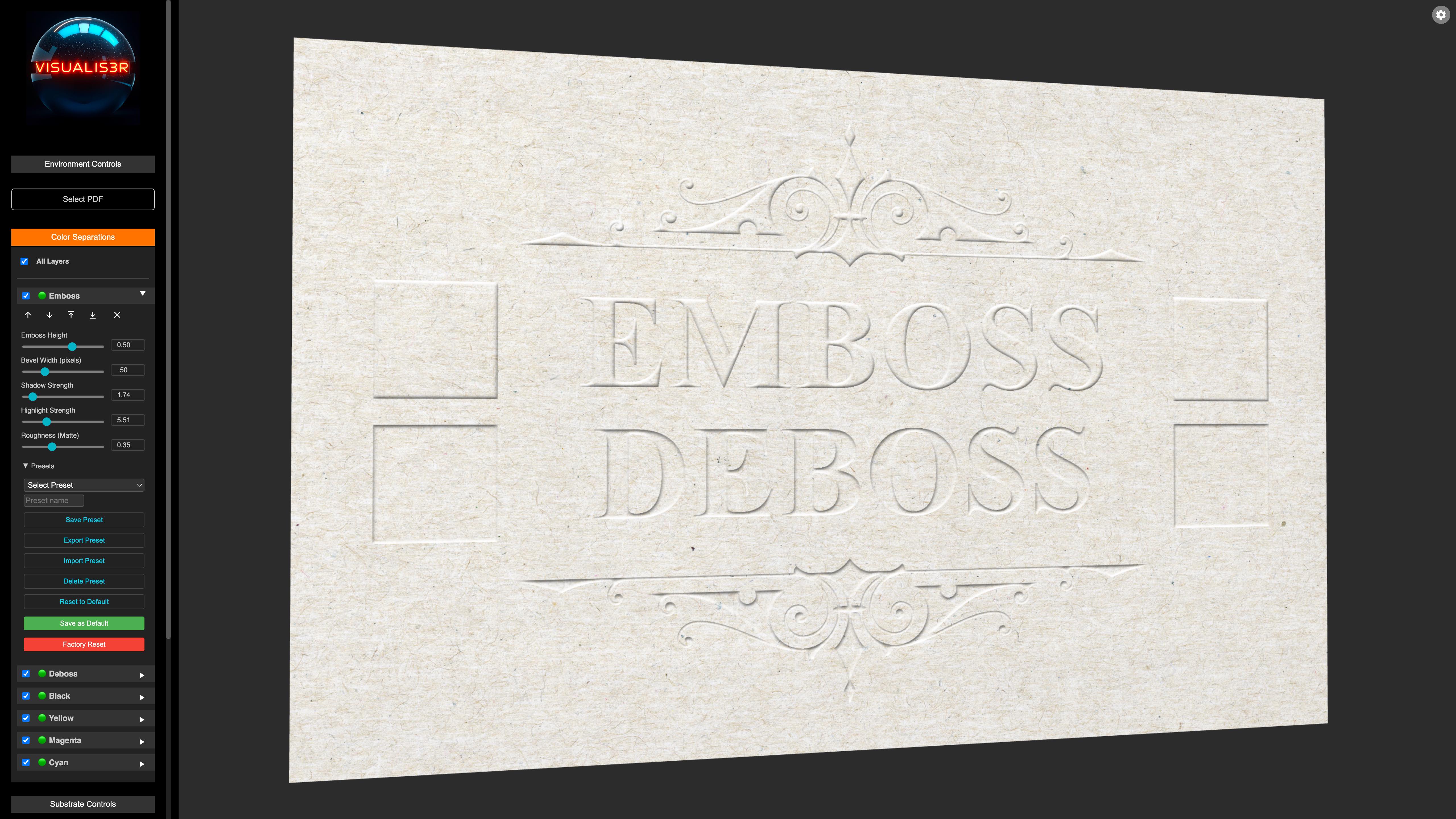 Visualis3R – Embossing & Debossing